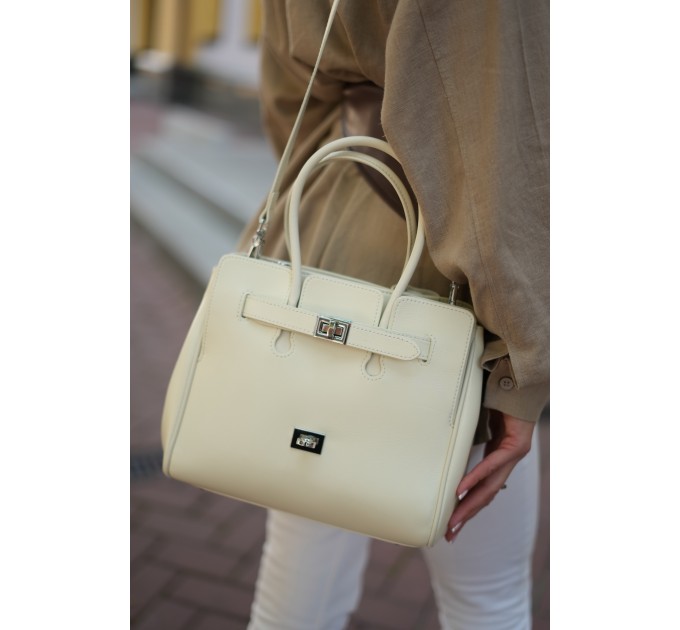 Сумка жіноча з натуральної шкіри молочна BAGS4LIFE 6656