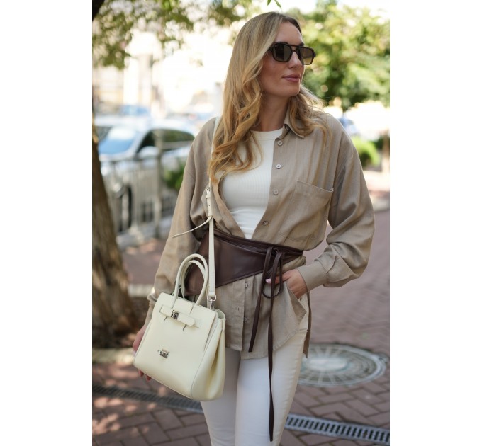 Сумка жіноча з натуральної шкіри молочна BAGS4LIFE 6656