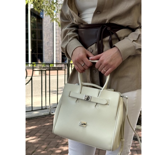 Сумка жіноча з натуральної шкіри молочна BAGS4LIFE 6656