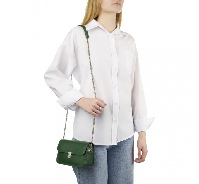 Женская сумка из натуральной кожи с цепочкой зеленая BAGS4LIFE 6681