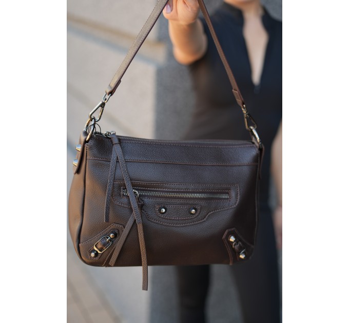 Сумка женская из гладкой кожи коричневая BAGS4LIFE (T) HW-8640#