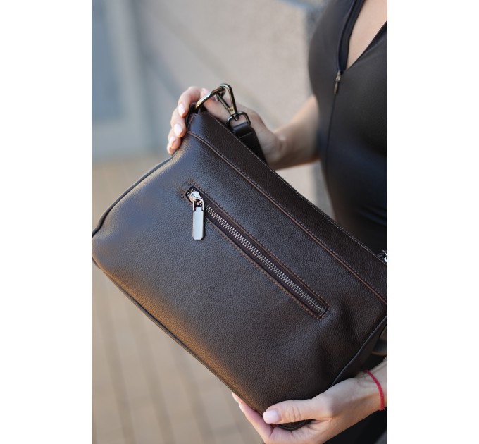 Сумка женская из гладкой кожи коричневая BAGS4LIFE (T) HW-8640#