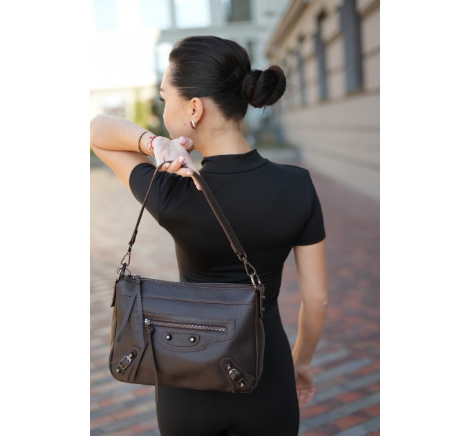 Сумка женская из гладкой кожи коричневая BAGS4LIFE (T) HW-8640#