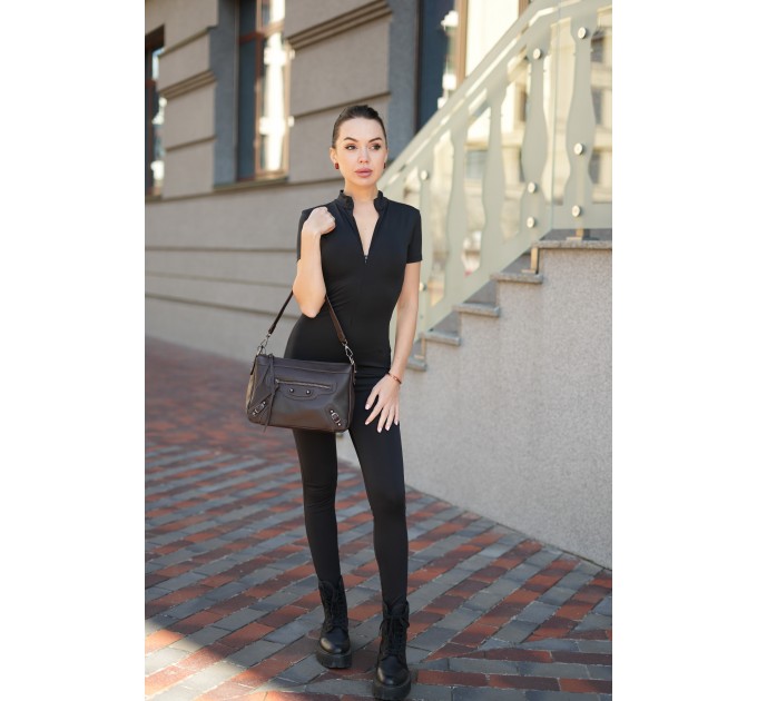 Сумка женская из гладкой кожи коричневая BAGS4LIFE (T) HW-8640#