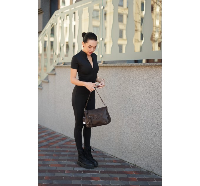 Сумка женская из гладкой кожи коричневая BAGS4LIFE (T) HW-8640#