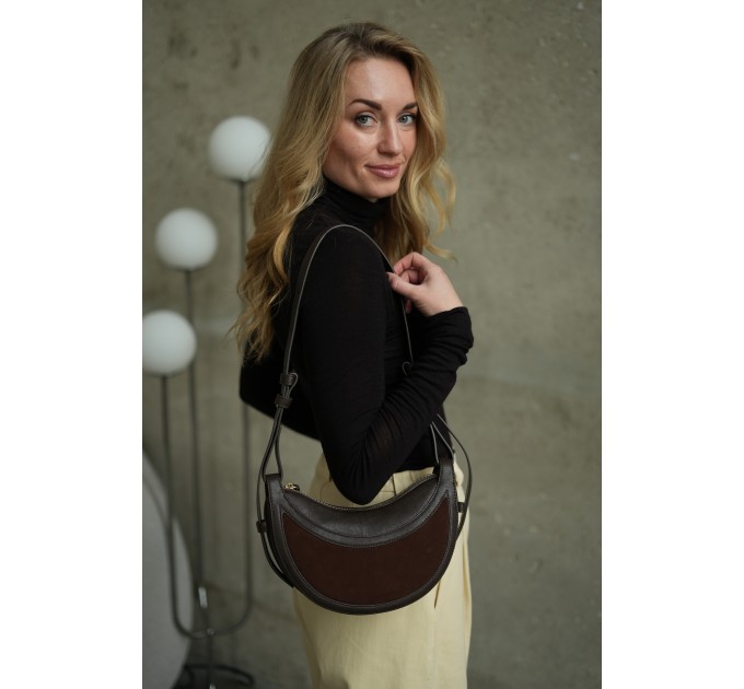 Сумка жіноча з натуральної шкіри та замші темно-коричнева BAGS4LIFE 703с