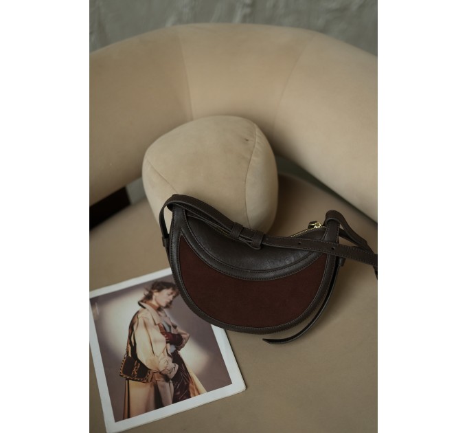 Сумка жіноча з натуральної шкіри та замші темно-коричнева BAGS4LIFE 703с