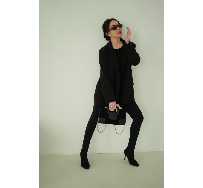 Женская сумка-клатч из натуральной кожи и замши черная BAGS4LIFE 8637 с цепочкой