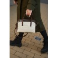 Женская сумка с натуральной кожи молочная/коричневая BAGS4LIFE (T) 5159# с кнопкой