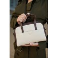 Женская сумка с натуральной кожи молочная/коричневая BAGS4LIFE (T) 5159# с кнопкой