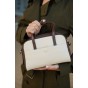 Жіноча сумка з натуральної шкіри молочна/коричнева BAGS4LIFE (T) 5159# з кнопкою