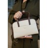 Женская сумка с натуральной кожи молочная/коричневая BAGS4LIFE (T) 5159# с кнопкой