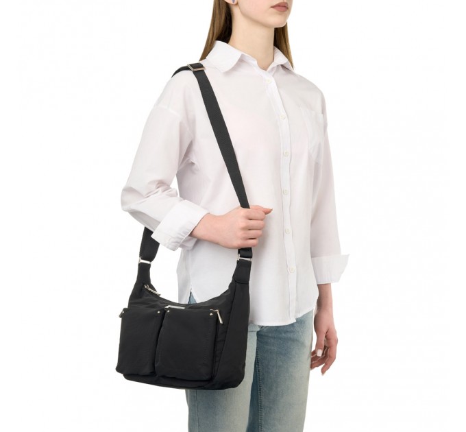 Сумка-мессенджер женская из полиэстера коричневая EPOL 6116-03 с накладными карманами