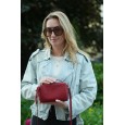 Женская сумка-бочонок из натуральной кожи красная BAGS4LIFE 528 с карманом