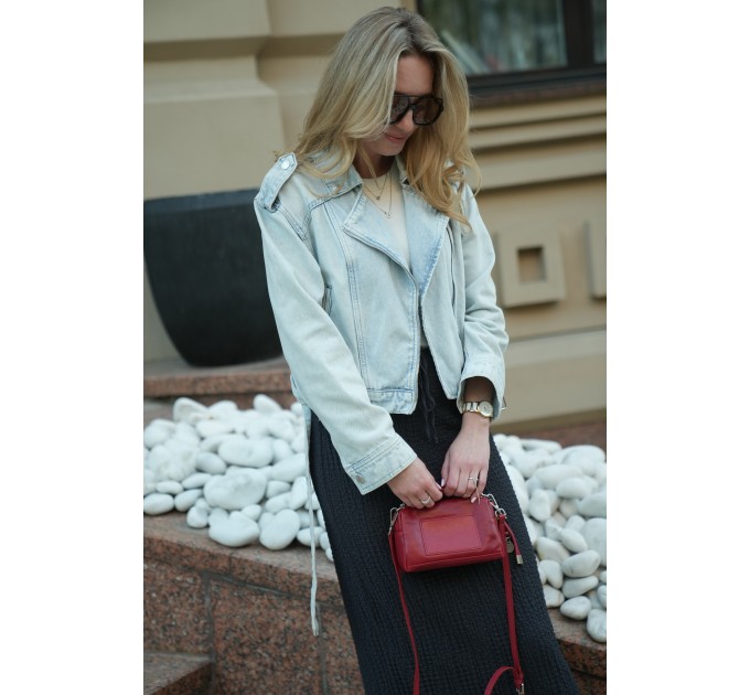 Женская сумка-бочонок из натуральной кожи красная BAGS4LIFE 528 с карманом