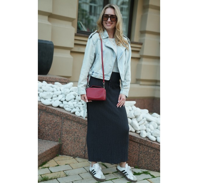 Женская сумка-бочонок из натуральной кожи красная BAGS4LIFE 528 с карманом
