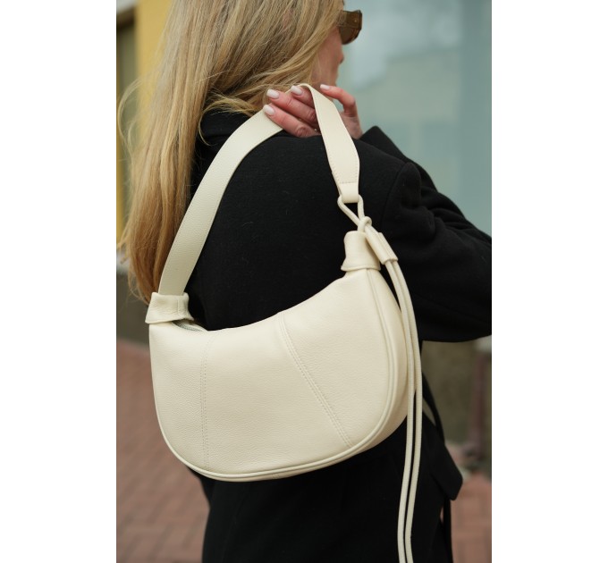 Женская сумка-хобо с натуральной кожи молочная BAGS4LIFE 716С