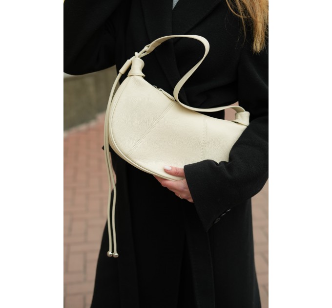 Женская сумка-хобо с натуральной кожи молочная BAGS4LIFE 716С