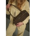 Сумка-багет жіноча з натуральної шкіри та замші сіро-бежева BAGS4LIFE 990226 з ремінцем