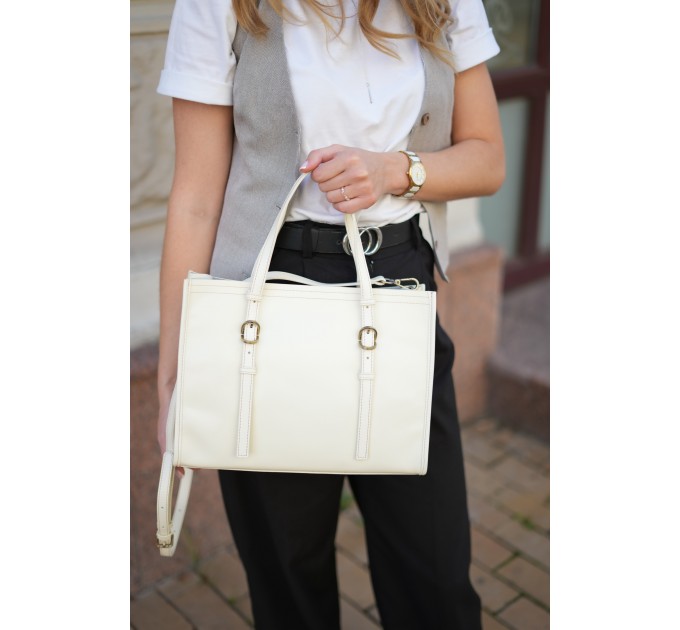 Сумка жіноча з натуральної шкіри молочна BAGS4LIFE 272