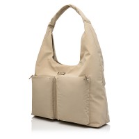 Женская сумка-шоппер из полиэстера светло-бежевая EPOL 6116-04 с накладными карманами Женская сумка-шоппер из полиэстера светло-бежевая EPOL 6116-04 с накладными карманами