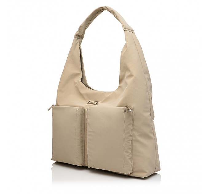 Женская сумка-шоппер из полиэстера светло-бежевая EPOL 6116-04 с накладными карманами