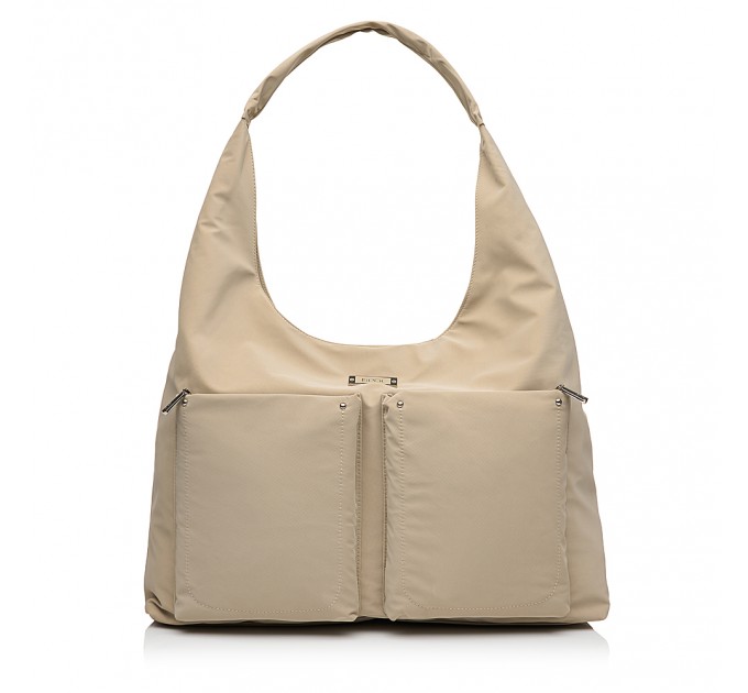 Женская сумка-шоппер из полиэстера светло-бежевая EPOL 6116-04 с накладными карманами