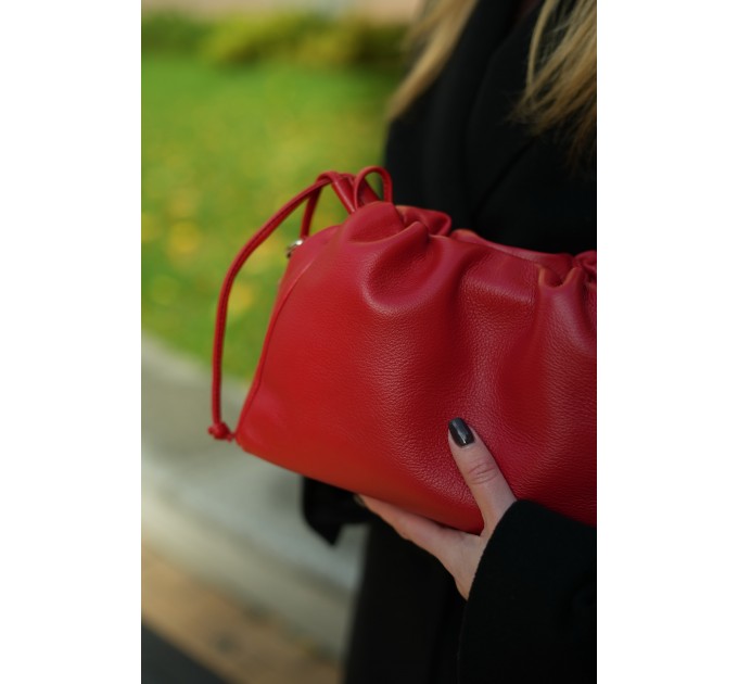 Жіноча сумка з натуральної шкіри червона BAGS4LIFE 99-57 із затяжками