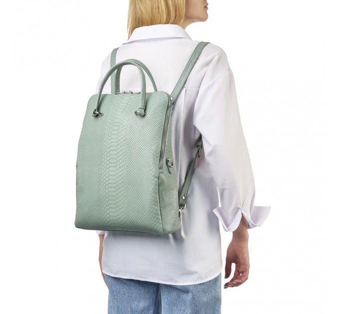 Сумка-рюкзак жіночий шкіряний сіро-зелений Vito Torelli 1039/1 4081/1097 з пітоном