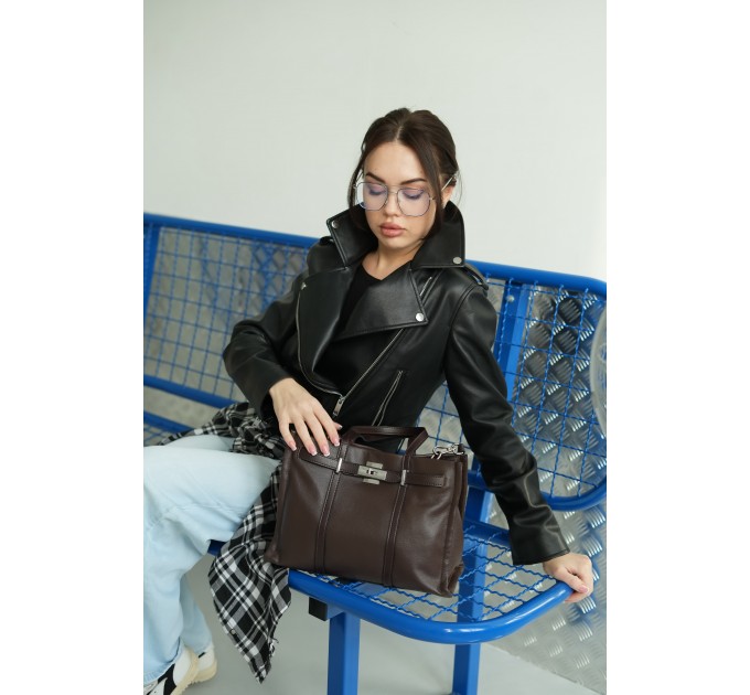 Женская сумка-тоут из натуральной кожи коричневая BAGS4LIFE 719 с ремешком