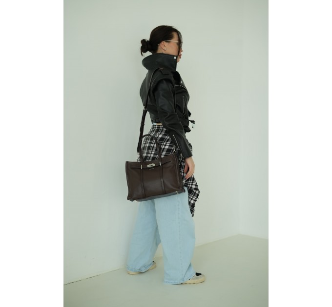 Женская сумка-тоут из натуральной кожи коричневая BAGS4LIFE 719 с ремешком