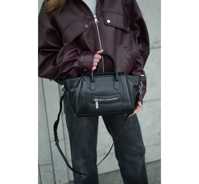 Женская сумка с натуральной кожи черная BAGS4LIFE (T) 99070 с ремешком