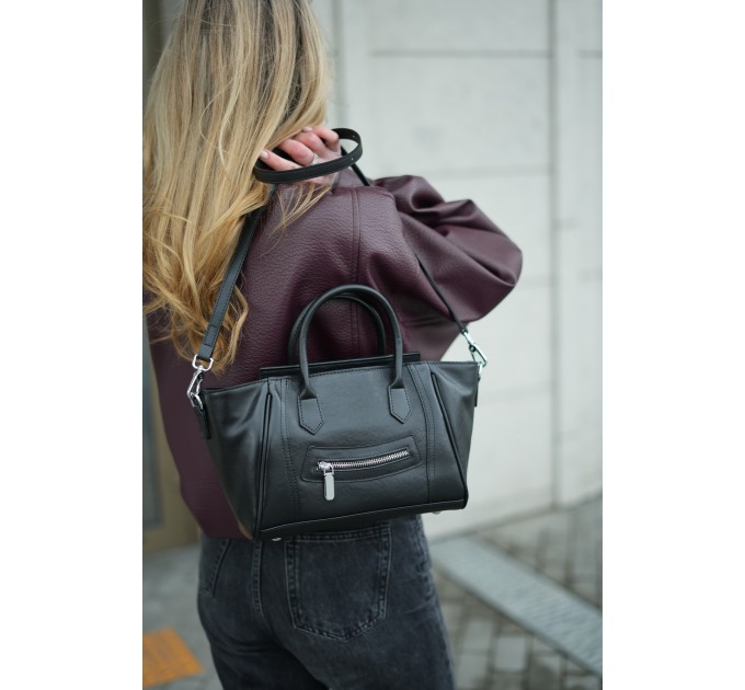 Женская сумка с натуральной кожи черная BAGS4LIFE (T) 99070 с ремешком