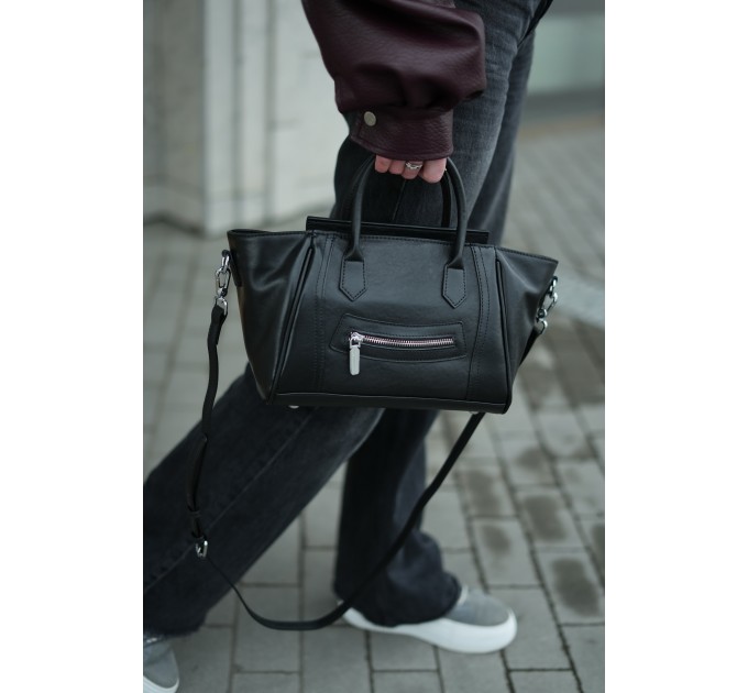 Женская сумка с натуральной кожи черная BAGS4LIFE (T) 99070 с ремешком