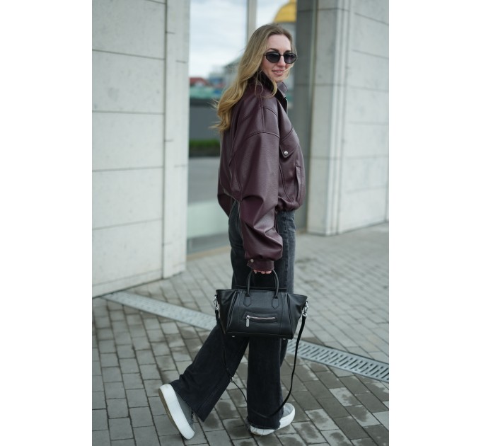 Женская сумка с натуральной кожи черная BAGS4LIFE (T) 99070 с ремешком