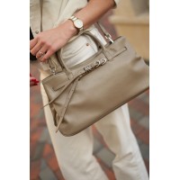 Женская сумка-тоут с натуральной кожи серо-бежевая BAGS4LIFE 7019 с ремешком