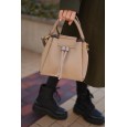 Сумка женская с натуральной кожи бежевая BAGS4LIFE 81899 с длинной ручкой