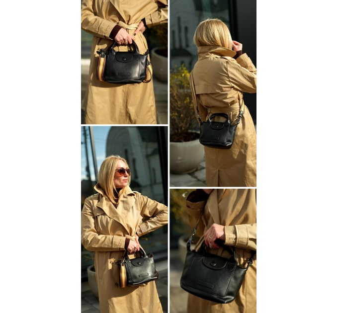 Сумка жіноча з натуральної шкіри чорна BAGS4LIFE 2214 з клапаном та кнопкою