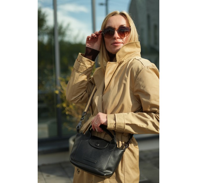 Сумка жіноча з натуральної шкіри чорна BAGS4LIFE 2214 з клапаном та кнопкою