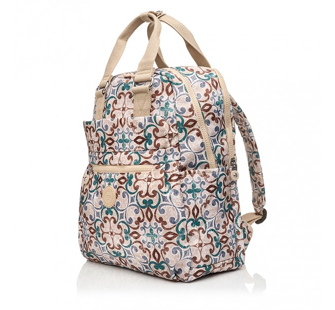 Рюкзак женский из полиэстера бежевый принт BAGS4LIFE 91101 с ручками