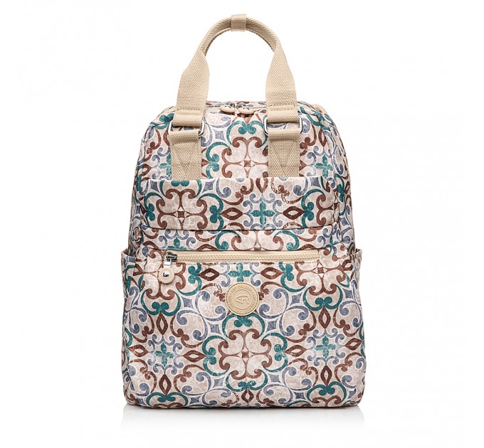 Рюкзак женский из полиэстера бежевый принт BAGS4LIFE 91101 с ручками