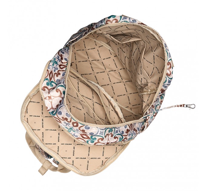 Рюкзак женский из полиэстера бежевый принт BAGS4LIFE 91101 с ручками