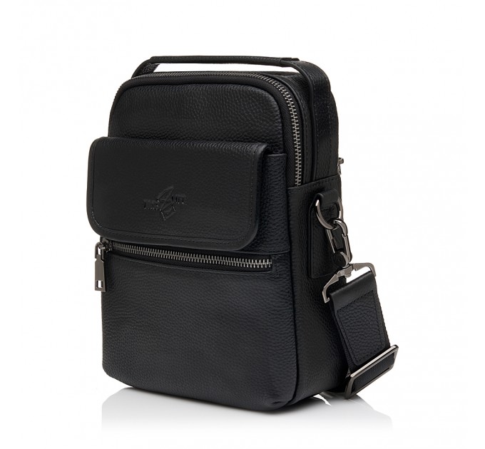 Чоловіча сумка-месенджер з натуральної шкіри чорна BAGS4LIFE MAN 7109 з короткою ручкою