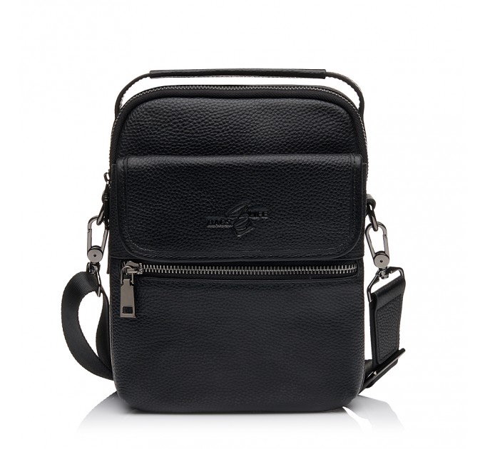 Чоловіча сумка-месенджер з натуральної шкіри чорна BAGS4LIFE MAN 7109 з короткою ручкою