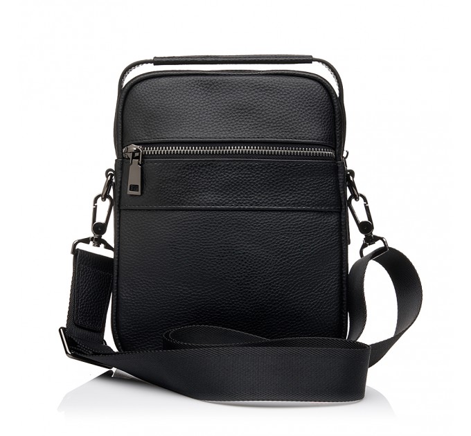 Чоловіча сумка-месенджер з натуральної шкіри чорна BAGS4LIFE MAN 7109 з короткою ручкою