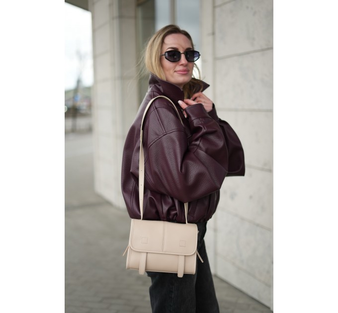 Женская сумка кросс-боди с натуральной кожи бежевая BAGS4LIFE 9918 с клапаном