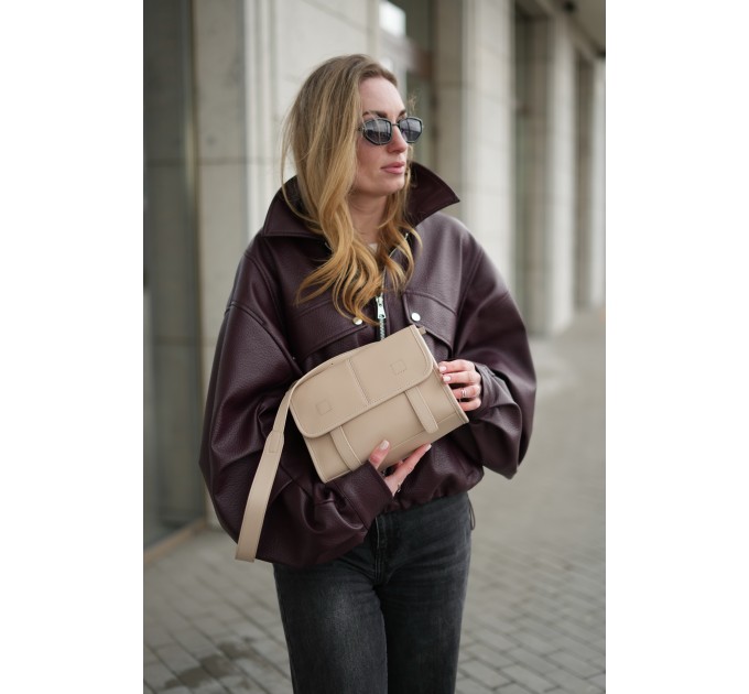 Женская сумка кросс-боди с натуральной кожи бежевая BAGS4LIFE 9918 с клапаном