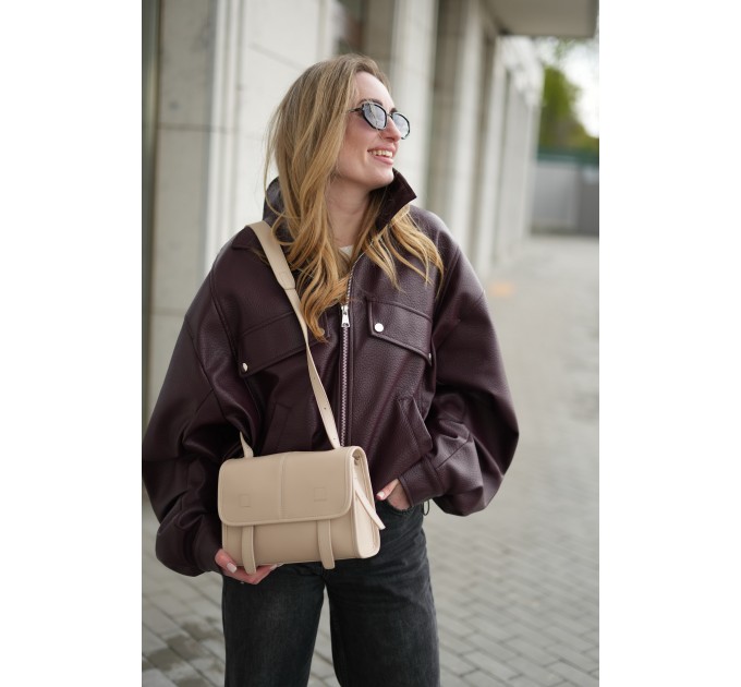 Женская сумка кросс-боди с натуральной кожи бежевая BAGS4LIFE 9918 с клапаном