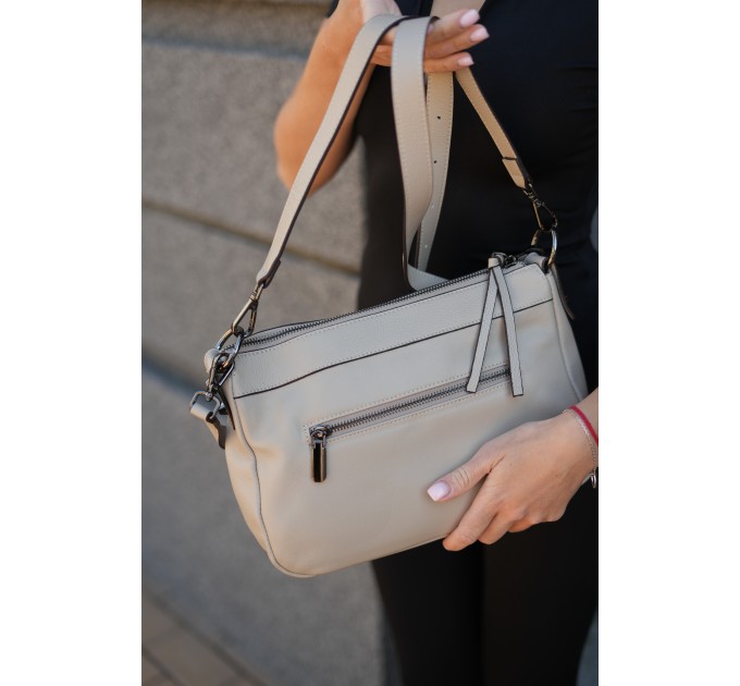 Сумка женская из гладкой кожи светло-серая BAGS4LIFE (T) HW-8640#