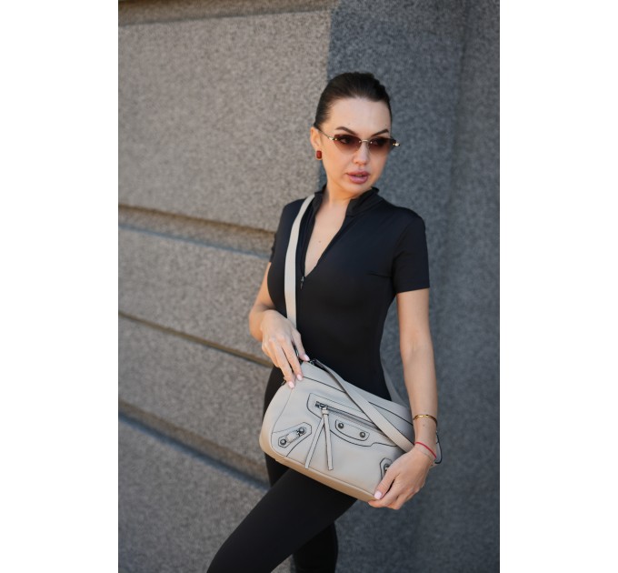 Сумка женская из гладкой кожи светло-серая BAGS4LIFE (T) HW-8640#
